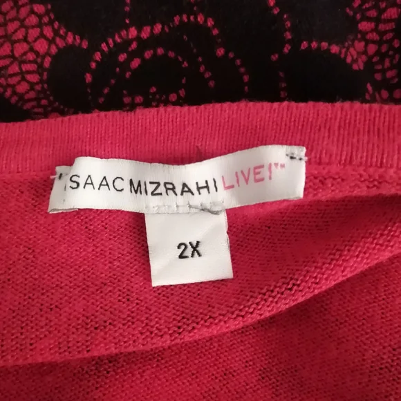 Isaac Mizrahi Pink and Black Lace-Overlay Button Cardigan - Picture 5 of 6